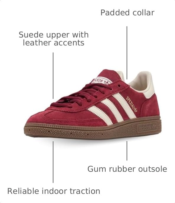 Image of adidas Handball Spezia Men's Gum Outsole Quilt Overly Sneak Trainers (Maroon, US 6.5)