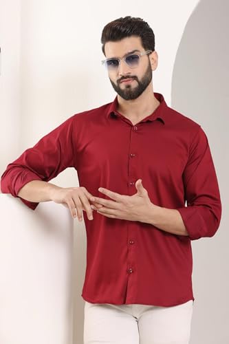 Image of FILO HEVIS Men's Solid Regular Fit Cotton Casual Shirt with Spread Collar & Full Sleeves.