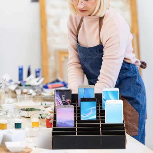 BESPORTBLE 30 Fächer Handy Aufbewahrung für Schule, Holz AufbewahrungsboxHandy-Garage, Schwarzer Handy Aufbewahrungstasche für das Klassenzimmer, für Klassenzimmer Und BüRo Mobile Phone
