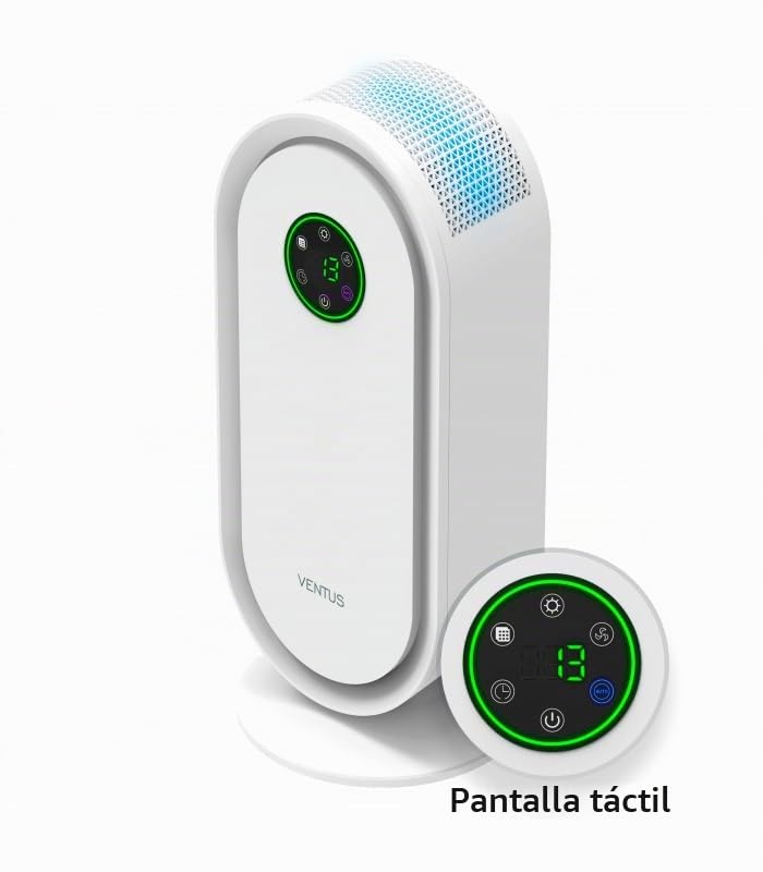 Fácula - Purificador de aire UVC Ventus | Luz UV+HEPA13+Carbón Activo+Photocatalyst+Antibacterial | Temporizador (1-8h)