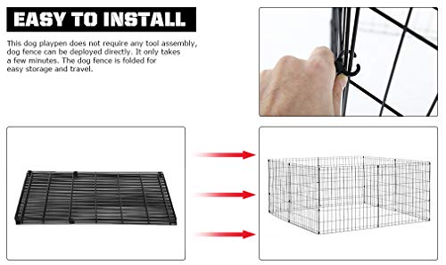 Pet Playpen Dog Fence Exercise Pen Metal Wire Portable Playpen Dog Crate Kennel Cage Black,24 Inches #TOP2