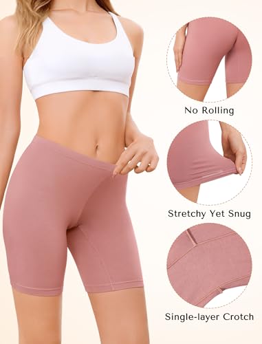 Image of voenxe Women Cotton Boy Shorts Underwear,Lady Boxer Brief,High Waist Anti Chafe Short for Under Dress,Soft Biker Panty 4Pack