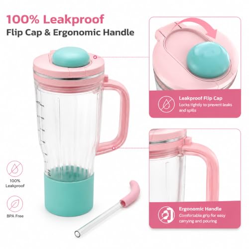 Image of 26oz Replacement Cup with Straw for Ninja BlendBoss Blender (Pink) | Personal Smoothie Tumbler Compatible with Ninja DB300, DB351 Blender Leakproof Lid, Detachable Straw Dishwasher Safe