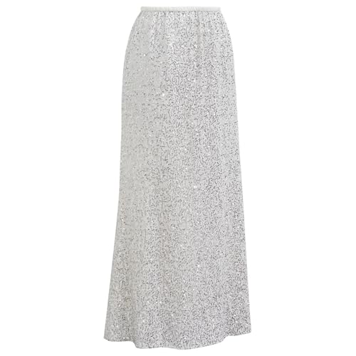 CHICWISH Women Sequin Mermaid Maxi Skirt Elegant Elastic High Waist A Line Flare Cocktail Party Glitter Long Skirts4