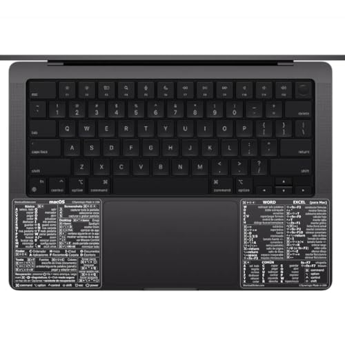 Synerlogic Mac OS & Word/Excel Shortcuts Stickers | Laminated Vinyl MacBook Cheatsheet for Laptop | MacBook Shortcuts 2026 (Clear/White/Spanish/1set)