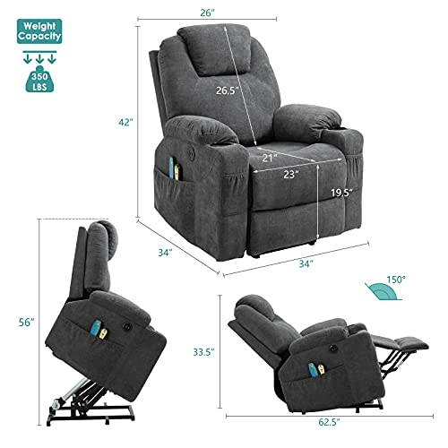 Meetwarm Power Lift Chair Electric Recliner For Elderly Heated Vibration Massage Soft Fabric Recliner Chair With 2 Remote Controls, Usb Ports, Cup Holders & Side Pockets For Living Room (Grey) #TOP4