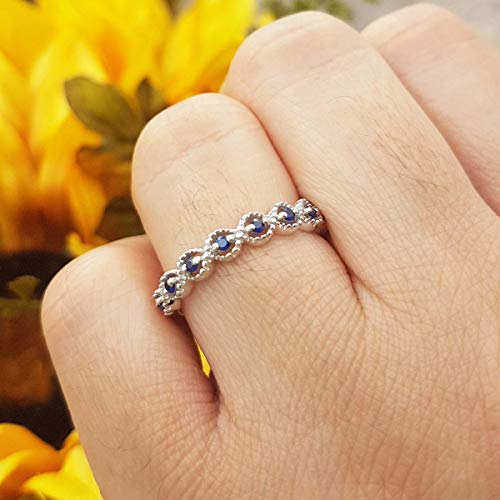 Dazzlingrock Collection Round Blue Sapphire Ladies Wedding Stackable Band Ring | 925 Sterling Silver, Size 7.5 #TOP7