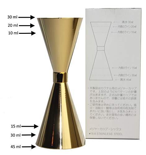 Mr Slim Jigger Cocktail Dosierer Gold 30-45ml Made in Japan (7 Farben und 3 Größen erhältlich)