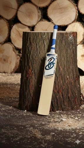 Image of Cricket Bat, T20 Special Leather Bat, English Willow, Cross Weave Tape on The Face | Short Handle | Lightweight | White and Blue Handle | Free Cover (Size 3)