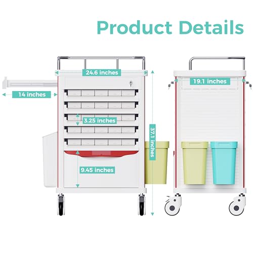 OLERN Medication Bins Cart with 200 Bins, 10 Drawers - Dual-Sided Open, 50 Medicine Boxes, Hidden Sub Workbench, Silent Casters, Container, 2 Trash Bin-Medical Crash Cart for Clinic, Hospital and Lab - Thumbnail 3