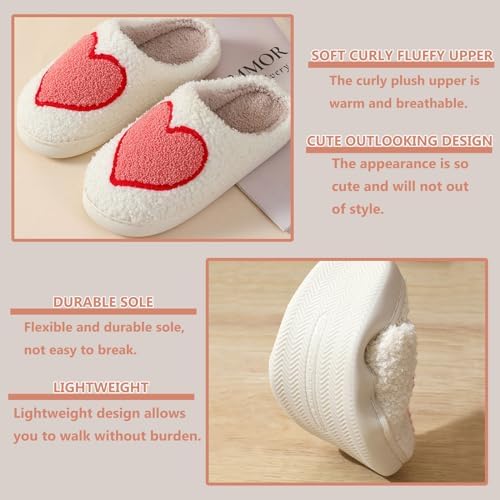 V OPXIN Love Heart Rose Slippers Valentine's Day Gifts for Womens Mens Cute Slippers Cozy Plush Warm Slip-on House Shoes for Indoor and Outdoor | Image 2
