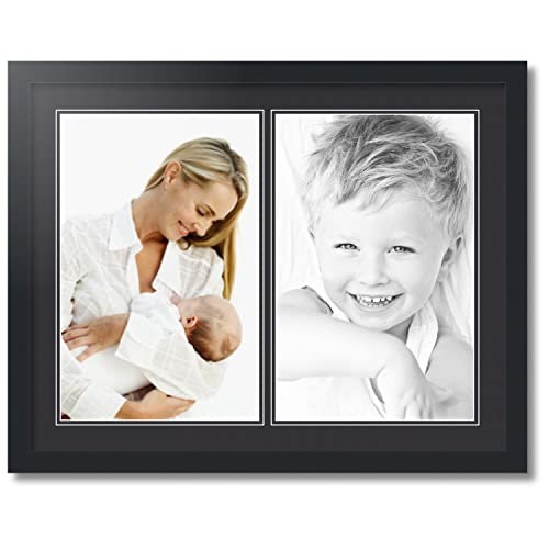 ArtToFrames Collage Photo Frame Double Mat with 2 - 11x17 Openings and Satin Black Frame