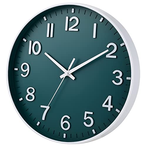 Image of HZDHCLH Green Wall Clocks Battery Operated,12 inch Silent Non Ticking Modern Wall Clock for Living Room Bedroom Kitchen Office Classroom Decor