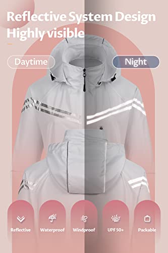 Image of CREATMO US Women's Sun Jackets Lightweight Packable Shirts UPF 50+ Hoodie Reflective Cycling Jacket With Detachable Hood
