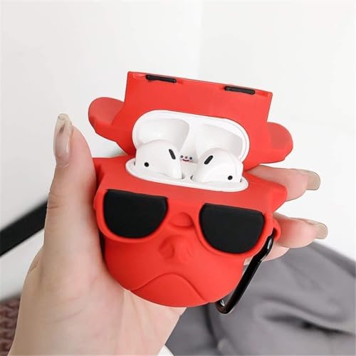 Image of Dezet Cute Soft Silicone Pouh Case for Airpods Pro GEN-2 (2022) � 3D Cartoon Animal Character Cover with Keychain Ring, Shockproof & Dustproof Protective Case for Kids & Girls (BULDOG RED)