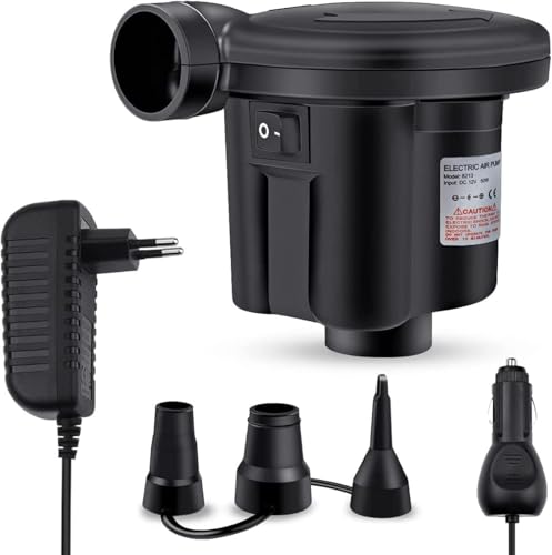 Elektrische Luftpumpe Pumpe mit 3 Luftdüse 2 in 1 Aufblasen und Entleeren Elektropumpe Power Pump für Aufblasbare Luftmatratze Matratze Kissen Bett Boot Schwimmring 1