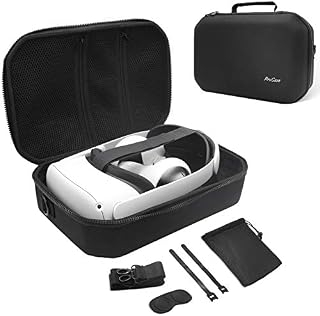 ProCase Hard Travel Case for Meta Quest 2, Controllers Accessories Shockproof EVA Hard Shell Carrying Case Storage Bag with Shoulder Strap for 3D VR Gaming Headset Black