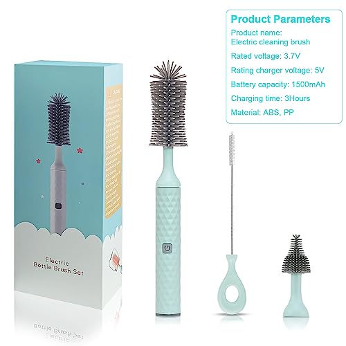 Image of Rechargeable Electric Bottle Brush Cleaner Set, 360 High Speed Rotation Silicone Cleaning Brush with Bottle Brush, Pacifier Brush, Straw Brush, Perfect for Baby Bottle,Cup, Kitchen Utensils