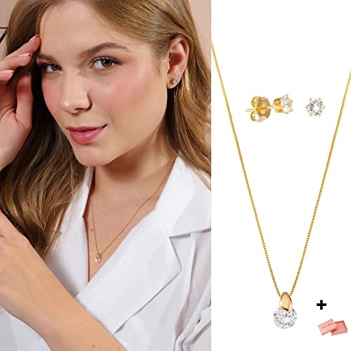 Conjunto Ponto De Luz Zircônia Colar E Brinco Banhado à Ouro