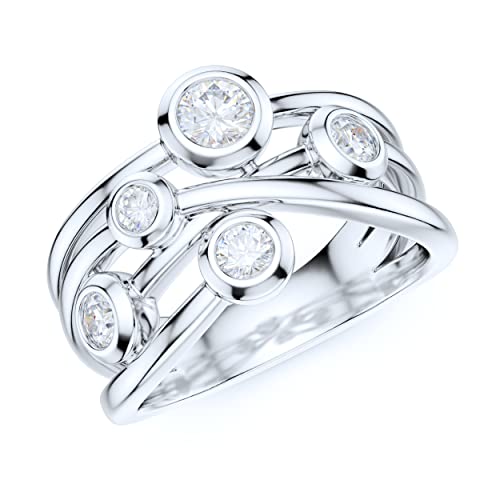 Prstani Sterling Silver Split Interlaced Shank Round Brilliant Genuine Moissanite Bubble Cocktail Ring Promise Ring Wedding Band (8) #TOP19