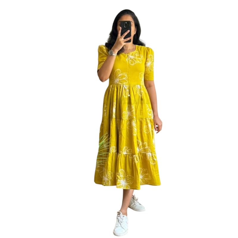 Image of Floral Midi Dress for Women - Summer Boho Dress, Lightweight & Breathable, Elegant Floral Print, Casual & Vacation Outfit, Comfortable Flowy Dress for Women