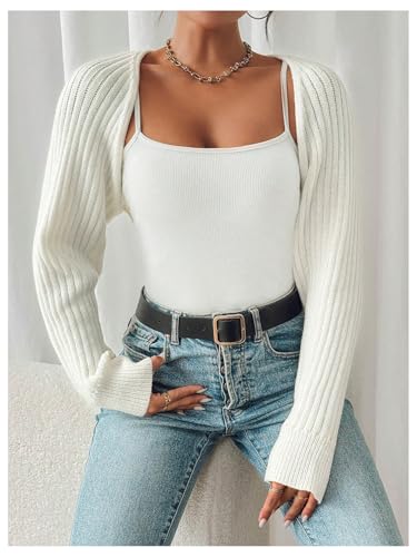 WDIRARA Women's Shrug Open Front Sweater Long Sleeve Cropped Bolero Cardigan3