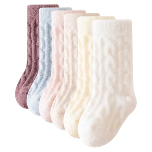 Rainjia 6 Pairs Kids Merino Wool Thermal Socks for Cute Baby Toddler Boys Girls Winter Bed Socks Thick Warm Heavy Cosy Crew Boot Aged 0-3 Years