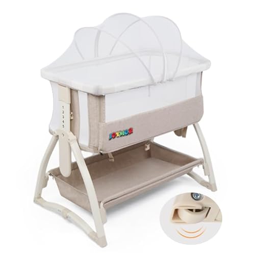 🌱💤 10 Best Non Toxic Bassinet For 2025 7 JOYMOR Bedside Sleeper Baby Bassinet with Wheels, Rocking Bassinet for Baby, Height Adjustable Breathable Net Bed Side, Baby Crib w/Washable Mattress, Mosquito Net, Storage Basket for Infants, Beige