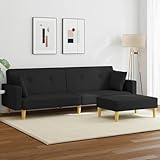 Gecheer Schlafsofa 2-Sitzer mit Fußhocker Schwarz Stoff, Schlafsofa Tagesbett Schlafcouch für Wohnzimmer Gästezimmer kleine Wohnungen3216242
