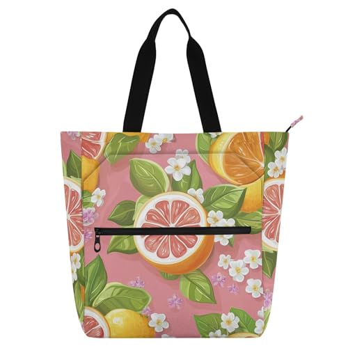 Bolsa de hombro con flores de limón rosa y cierre de cremallera