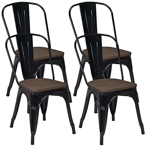 DUHOME 4X Chaise de Salle à Manger Chaise de Cuisine en Fer métal sélection de Coleur- empilable 666, Couleur:Noir + Bois foncé, matière:métal Cover