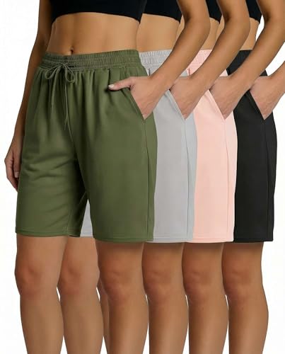 Image of 4 Pack: Women's Dry-Fit Athletic 7 inch Bermuda Long High Waisted Running Shorts Available in Plus Size Set