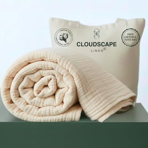 CLOUDSCAPE 100% Cotton Muslin Blanket King Size for Bed - Oversized 4 Layer 108x92 Fits Cal King Bed - Breathable, Soft, Lightweight Winter Layering Blanket, Gauze Bedding for Adults- Lavender Blue