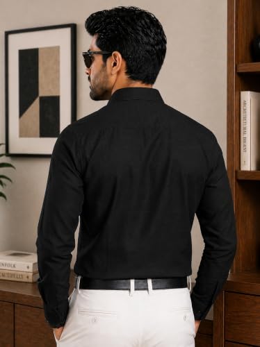 Image of Pinkmint Mens Cotton Regular Fit Long Sleeve Button Down Shirt for Men Collared Casual Formal Soild Shirt