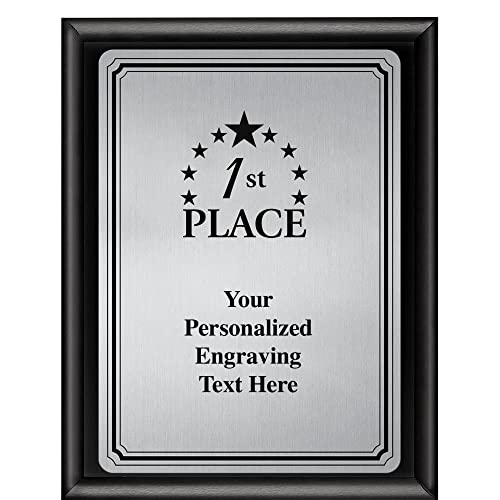 Crown Awards 1st Place Plaque Award, 7x9 Personalized Silver Winner Metal Trophy On Shiny Black Plaque with Custom Engraving