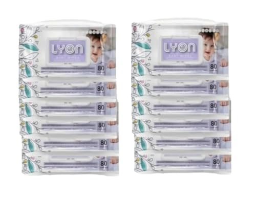 Image of Lyon Premium Baby Wipes with Aloe Vera & Vitamin E - Dermatologically Tested, pH-Balanced, Free from Alcohol & Parabens - 960 Wipes (Pack of 12, 80 Wipes per Pack)