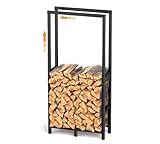 Estantería para leña de chimenea ajustable en altura y longitud para interior y exterior, estantería de metal para leña con alfombrilla antideslizante, estantería de madera máx. 75 x 25 x 170 cm
