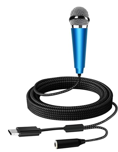 RICHUPON USB C Mini Microphone Karaoke, Portable ASMR Microphone for Android Phone/iPhone 15/Laptop/Mac, Wired Mic for Voice Recording, Singing, Interviews, Vlogs, YouTube, TIK Tok (Blue)