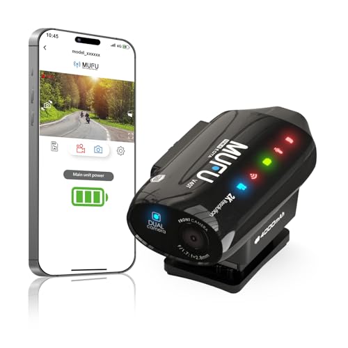 MUFU Dual 2K Helmet Camera for Motorcycle, 4000mAh Battery Max 8H Recording, Front & Rear Action Cam, IP66 Waterproof, Camcorder with APP for Bike, Ski, Snowboard, Skateboard, 64GB Card, Model V40T