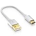 Produktbild deleyCON 15cm USB-C Kabel - Ladekabel Datenkabel mit Nylon + Metallstecker - USB C auf USB A - Kompatibel mit S20 S10 S9 S8 Serie Note 8 Note 9 Chromebook uvw. Modelle mit C-Buchse - Silber
