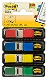 Post-it Index Flags schmal, Packung mit 4 Spendern, 35 Blatt pro Spender, 11, 9 mm x 43, 2 mm, Gelb, Rot, Grün, Blau - Zum Markieren, Hervorheben oder Farbcodieren wichtiger Informationen