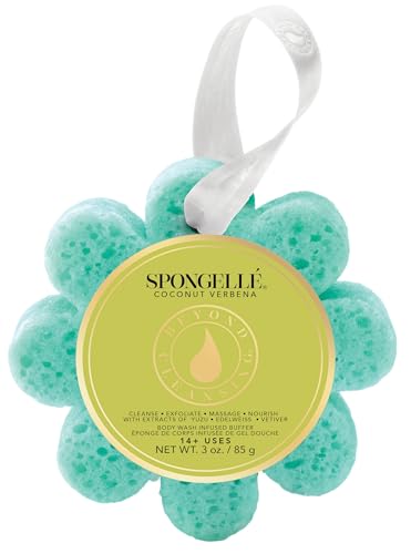 Spongell Coconut Verbena Wild Flower Bath Sponge | Built-in Body Wash & Body Scrubber Shower Loofah Sponge for Women | 14+ uses