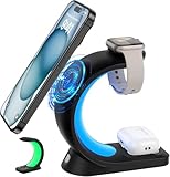 4-in-1 Magnetic Multi Wireless Chargers Compatible with Apple MagSafe Charger with RGB LED Night Light, Fast Charger Station for iPhone 16/15/14/13/12 Series(Pro, Max), for iWatch 2 to 9 and Airpods -  Fanisic