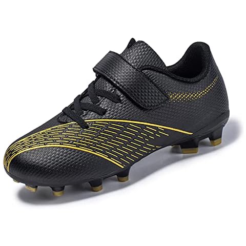 Football Shoes Kids Athletic Soccer Cleats Shoes Boys Girls Competition Training ShoesOutdoor/Indoor Lightweight Breathable Football Boots Sneakers Black 38 Cover