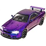 ERBADIHAGO Toy Car Compatible for Skyline GTR R34 Model Car 1/32 Die-cast Metal Toys with Light and Sound Pull Back Collectible Model for Children Age 3 + Year Old Festival Gift(Gradient Purple)
