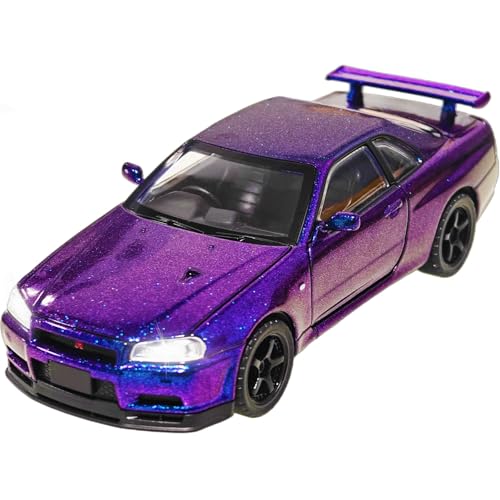 ERBADIHAGO Toy Car Compatible for Skyline GTR R34 Model Car 1/32 Die-cast Metal Toys with Light and Sound Pull Back Collectible Model for Children Age 3 + Year Old Festival Gift(Gradient Purple)