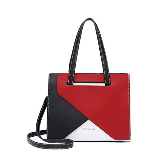 Miss Lulu Handväska för Kvinnor Mode Crossbody Väska Kortfattad Färg Skarvning Axelväska (Röd)