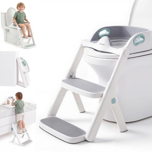 lalalark Potty Training Seat, 2-in-1 Toddler Toilet Seat with Steps, Upgrade Potty Step Stool for Toddler with Anti-Slip Pad Step Stool, Extended Splash Guard, Foldable Potty Ladder Boys Girls, Green
