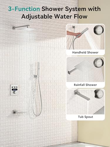 Sistema de Ducha Lefton con Display en Fahrenheit (Sin batería), Cabezal de Ducha Superior de 10” con Ducha de Mano Todo en Uno y Grifo para Bañera, Sistema de Control 4 en 1, SSWM2502 (Níquel Cepillado) miniatura 2