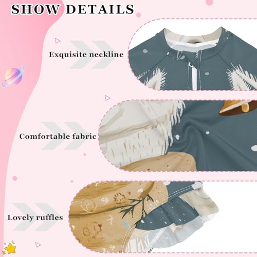 Cute Llama Animal Flower Girls Long Sleeve Swimsuit Rash Guard One Piece Bathing Suits Zipper 3-12T4